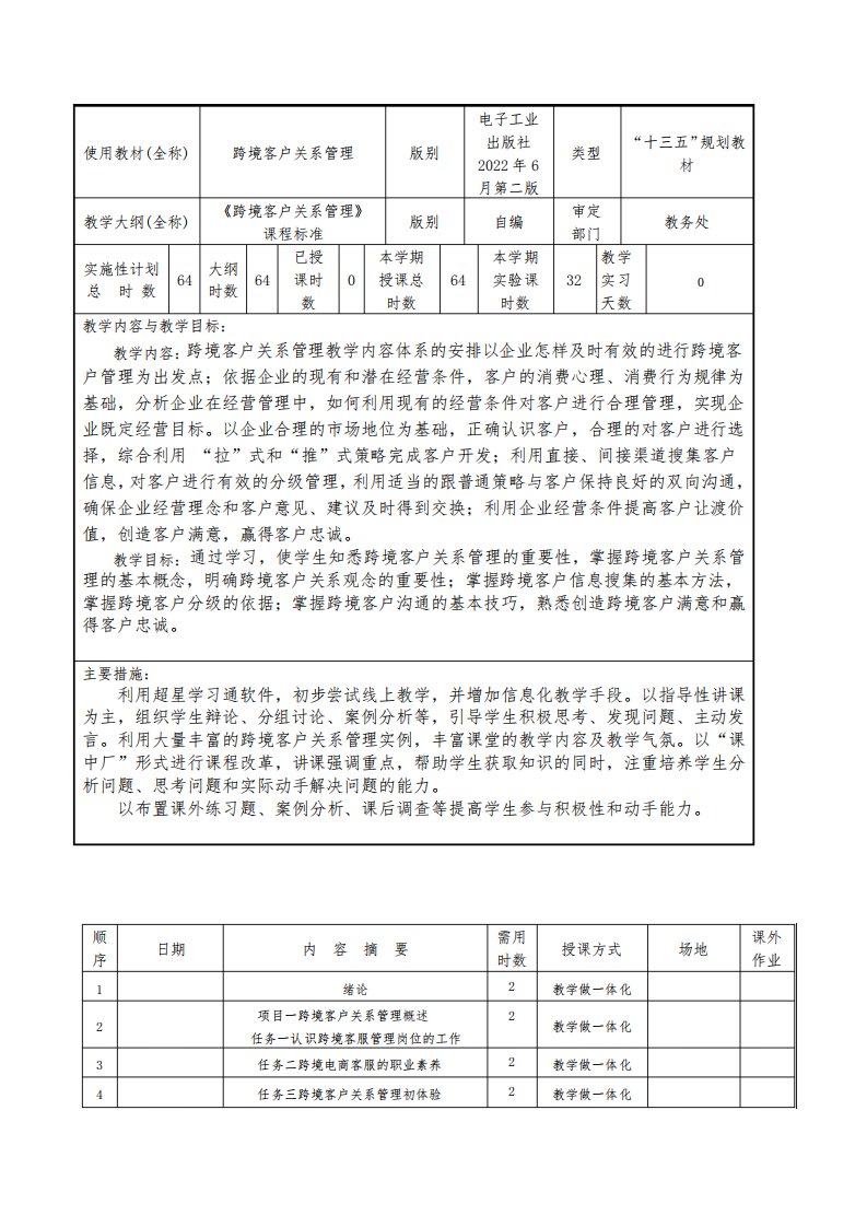 跨境客户关系管理教学计划教案