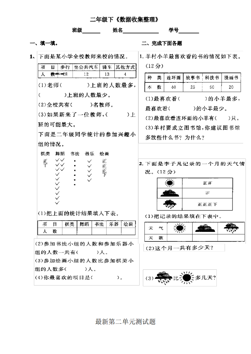 人教版小学二年级下册数学单元测试题(全册)