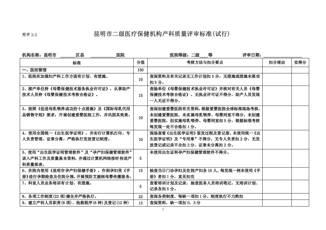 二级产科质量评审标准