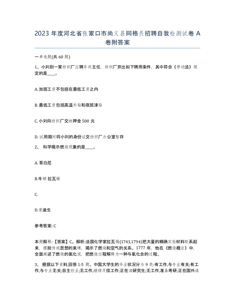 2023年度河北省张家口市尚义县网格员招聘自我检测试卷A卷附答案