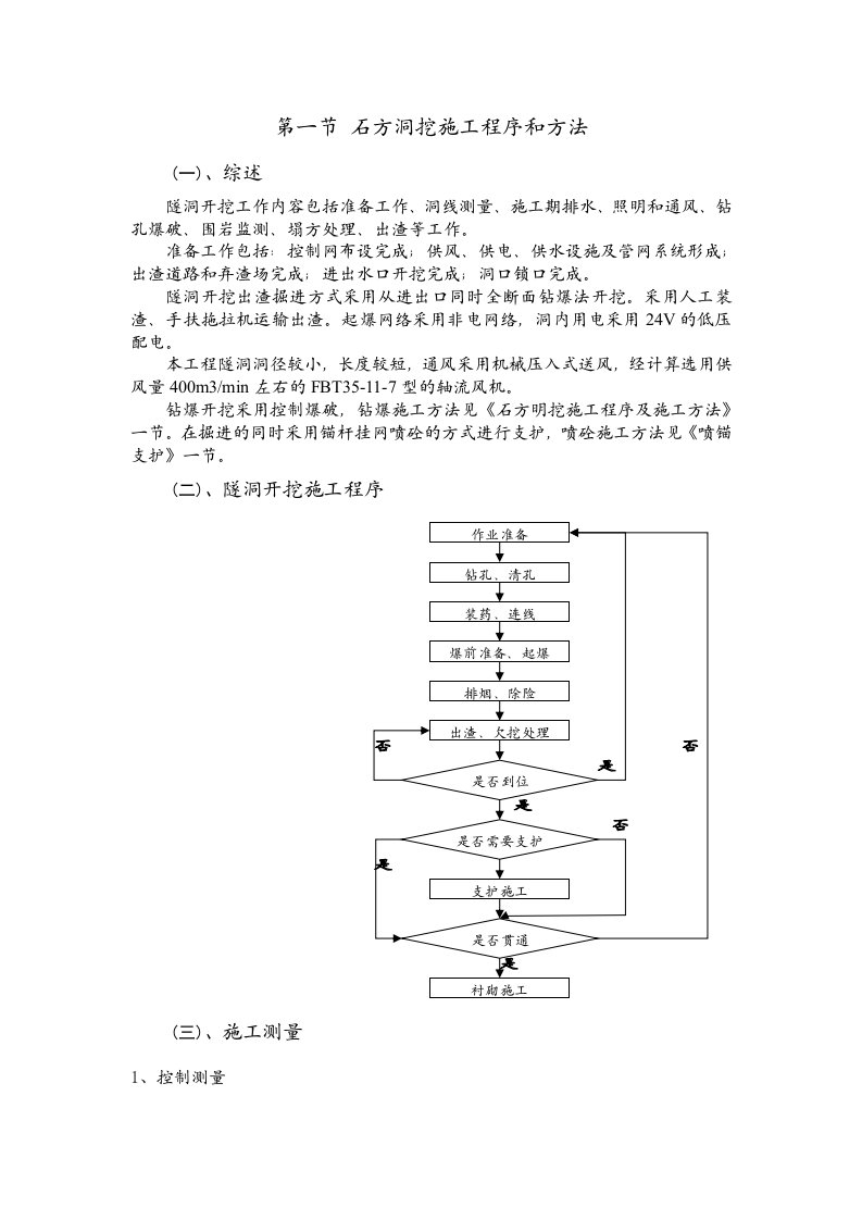 石方洞挖施工程序和方法