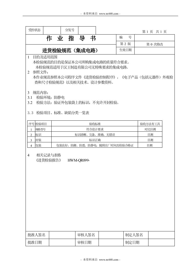 进货检验规范作业指导书（集成电路）-作业指导