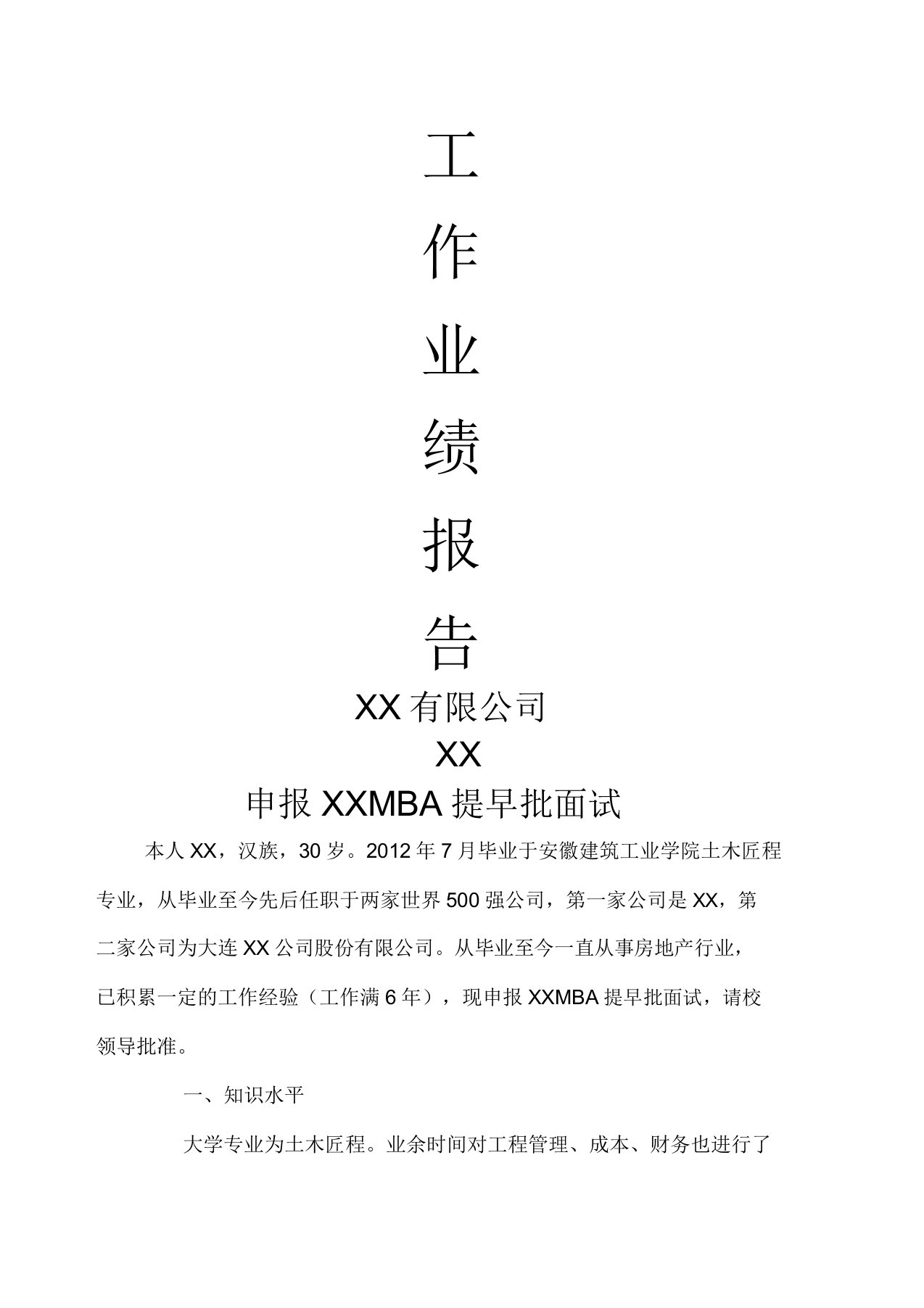 个人业绩报告MBA