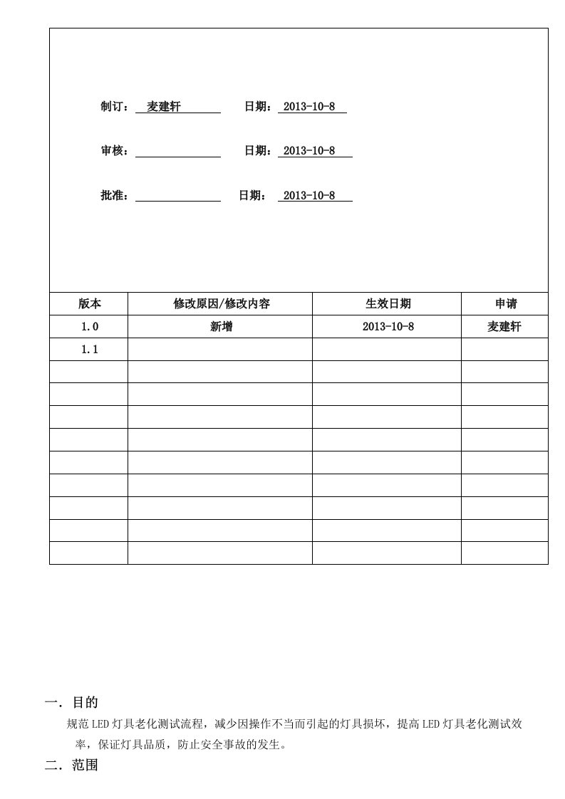 LED灯具老化测试规范