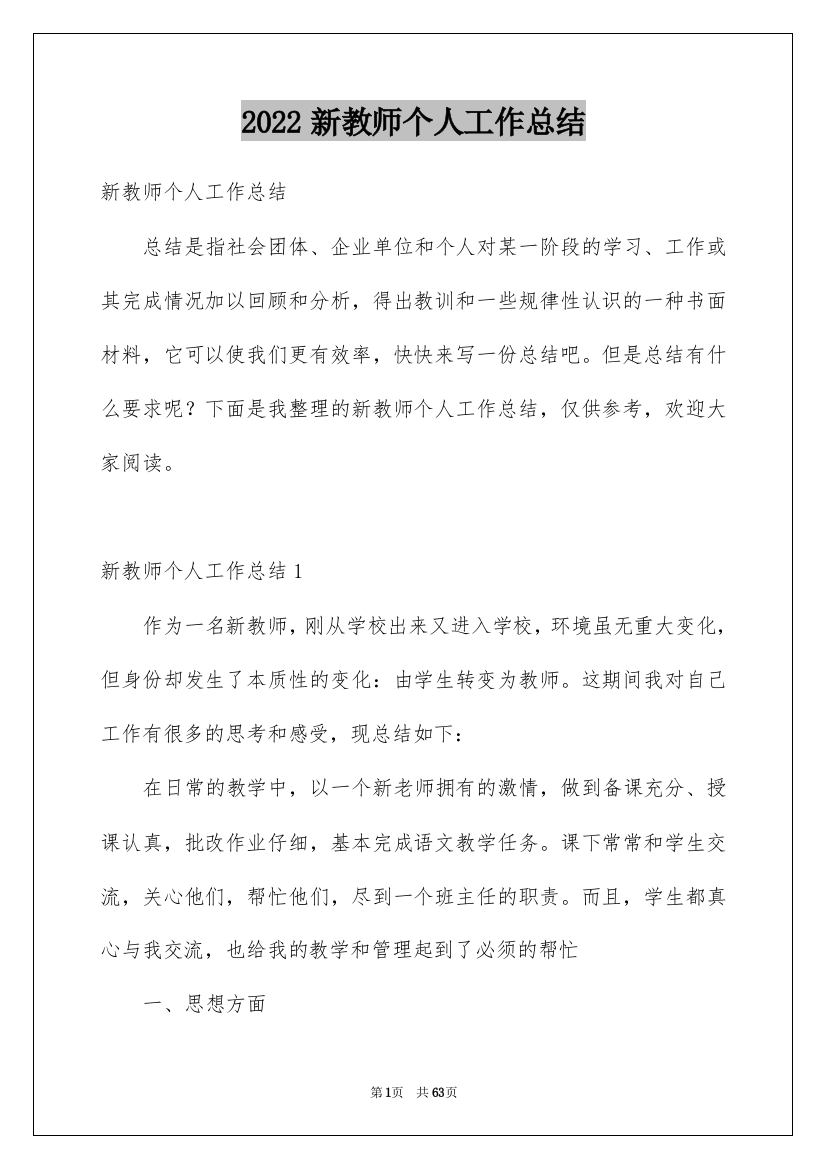 2022新教师个人工作总结