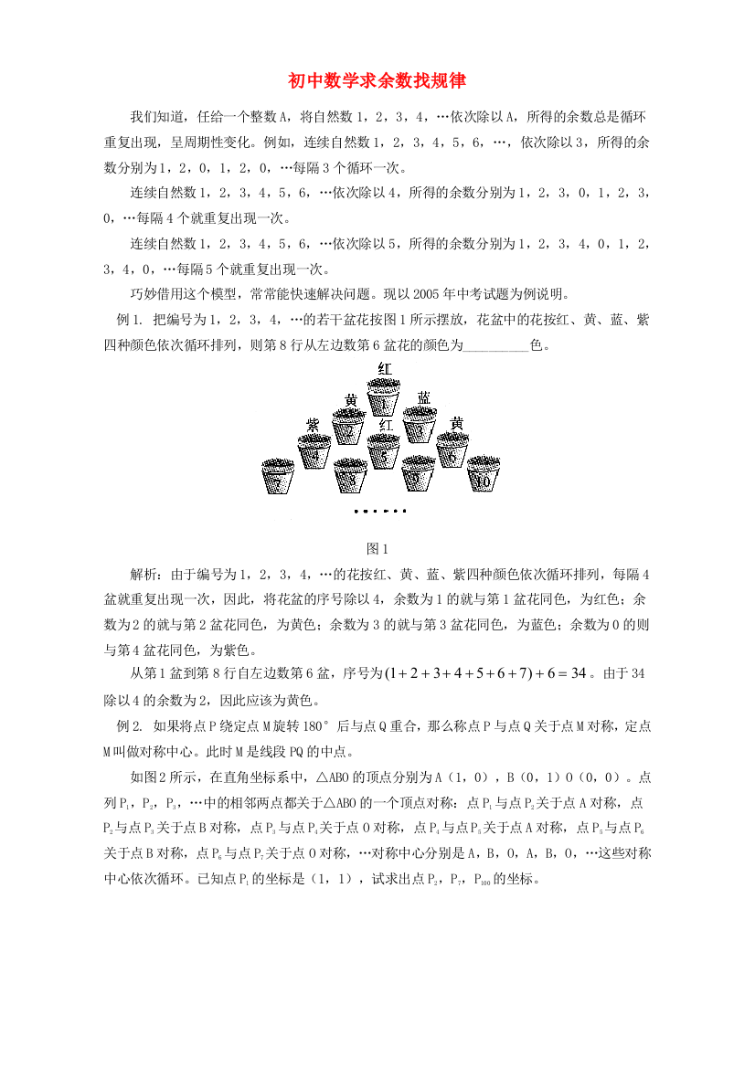 （小学中学试题）初中数学求余数找规律