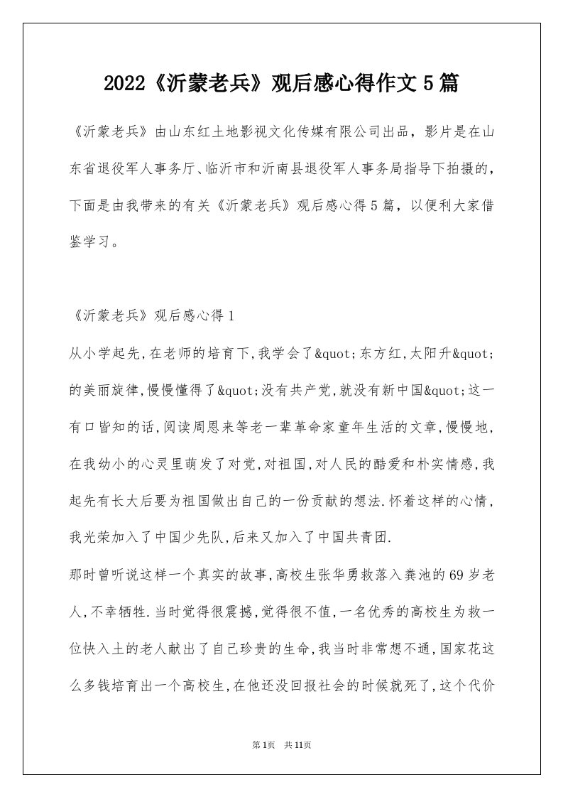 2022沂蒙老兵观后感心得作文5篇