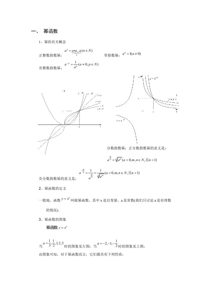 指数函数、对数函数和幂函数知识点归纳