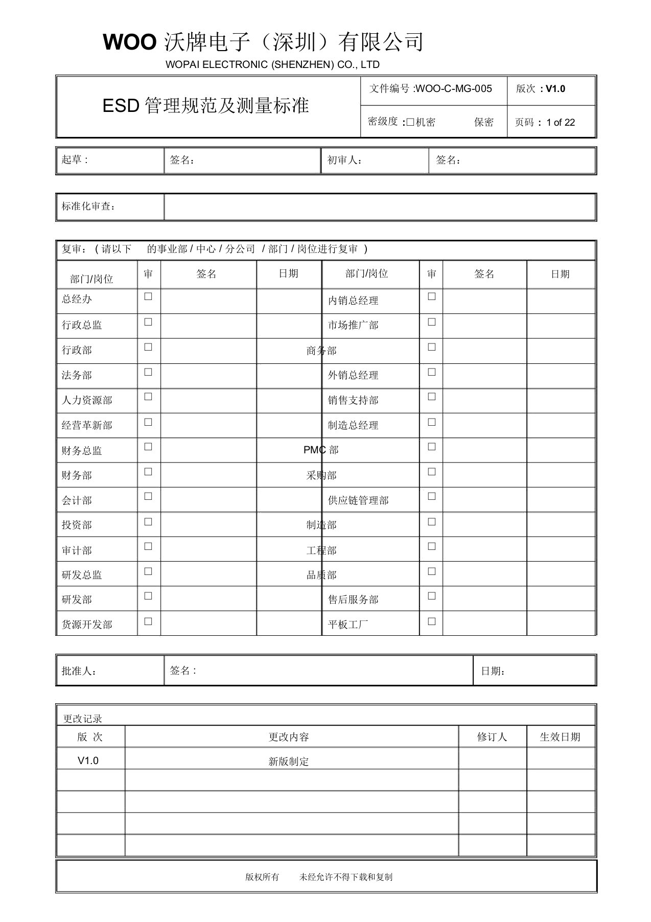 ESD防静电系统管理规范及测量标准