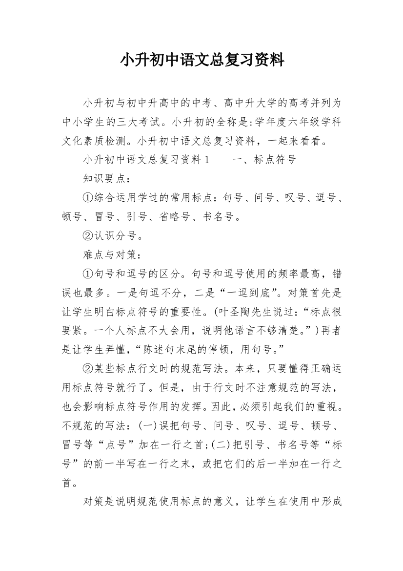 小升初中语文总复习资料