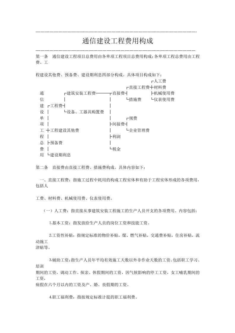 通信工程费用构成介绍