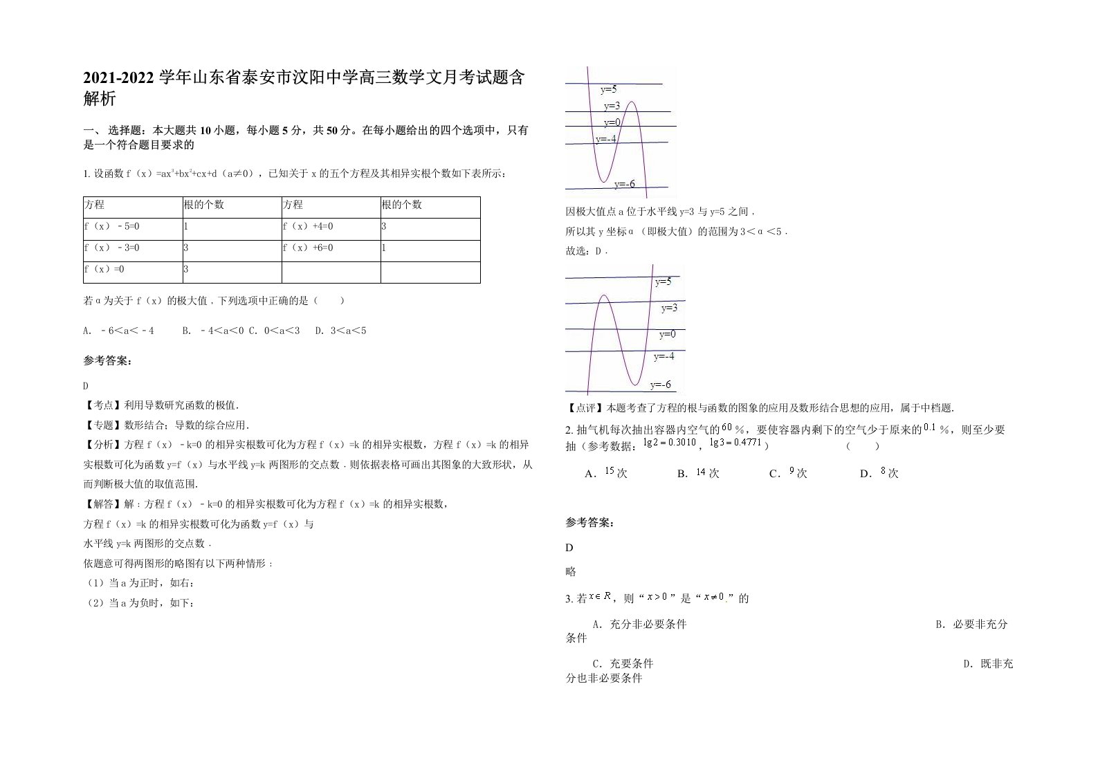 2021-2022学年山东省泰安市汶阳中学高三数学文月考试题含解析