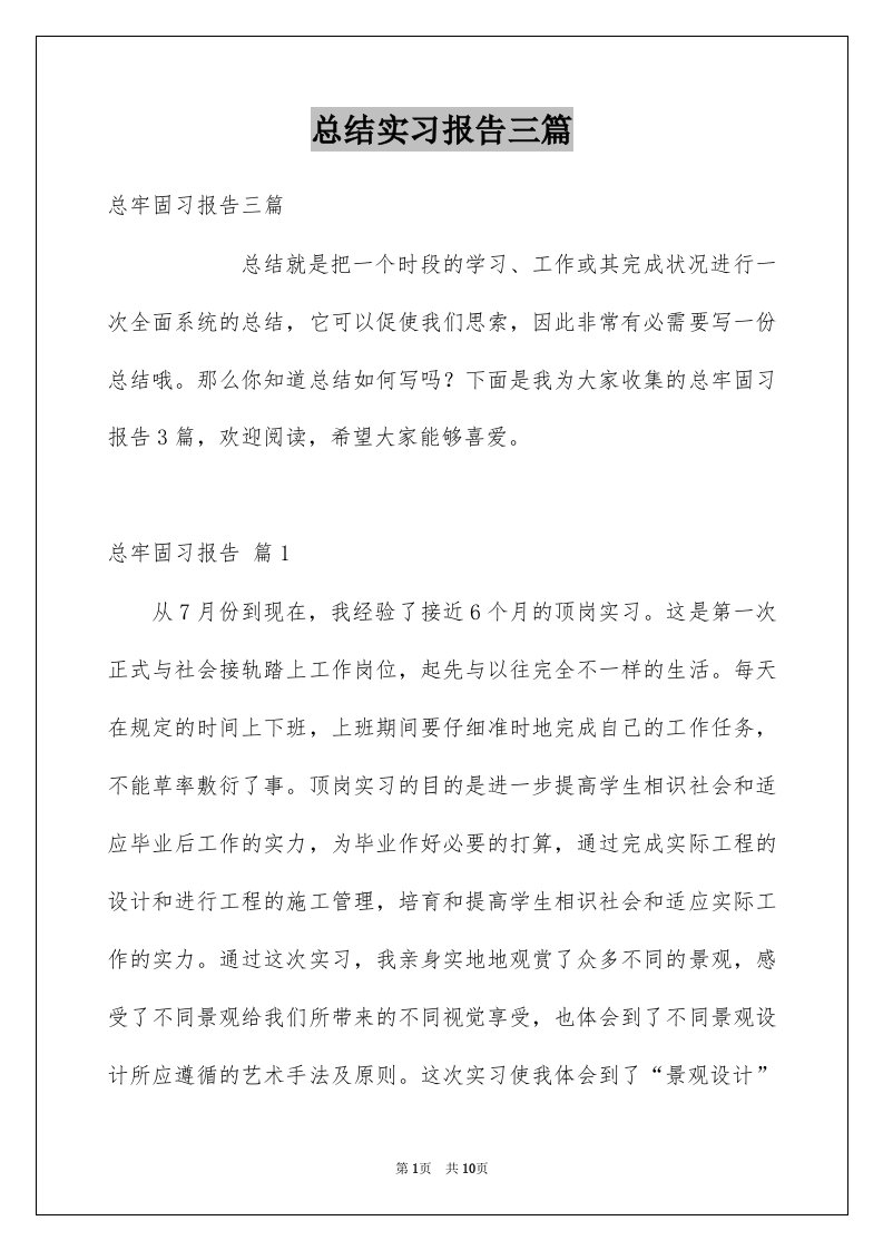 总结实习报告三篇范本0