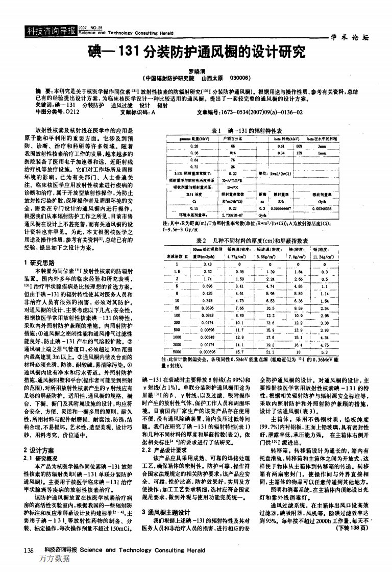 碘-131分装防护通风橱的设计研究