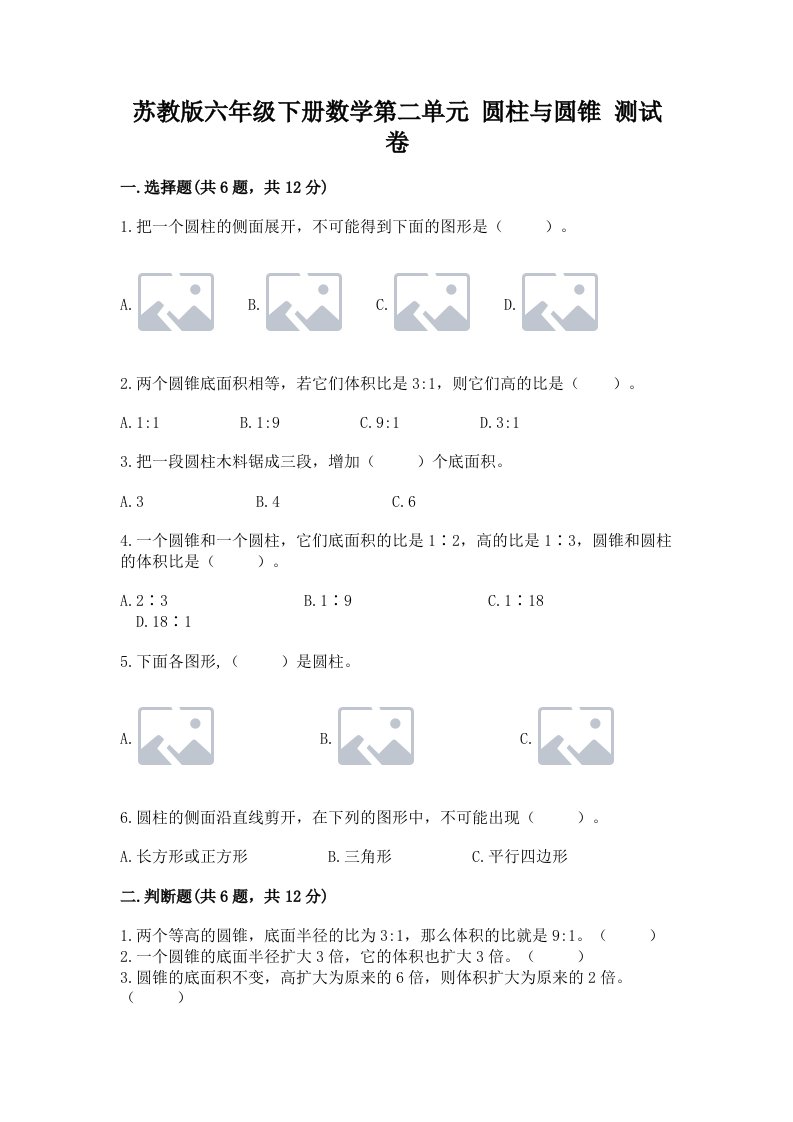 苏教版六年级下册数学第二单元