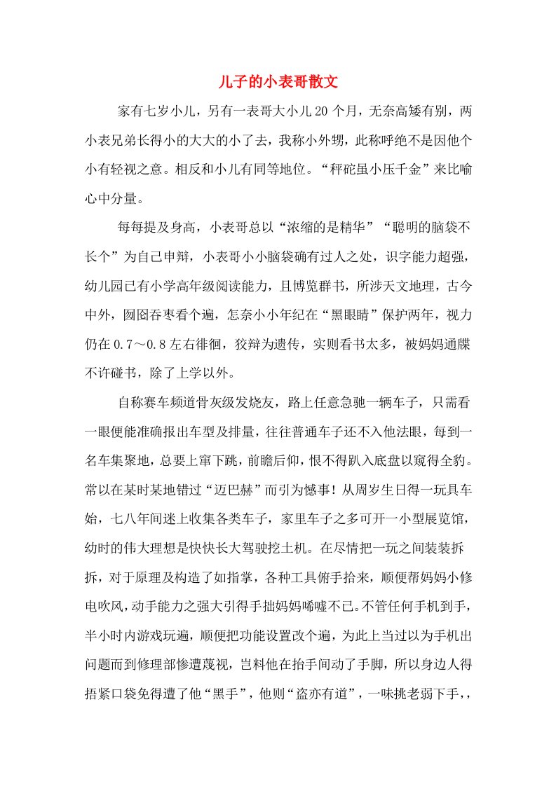 儿子的小表哥散文