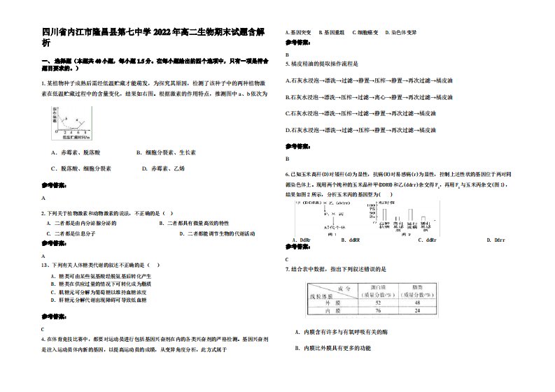 四川省内江市隆昌县第七中学2022年高二生物期末试题含解析