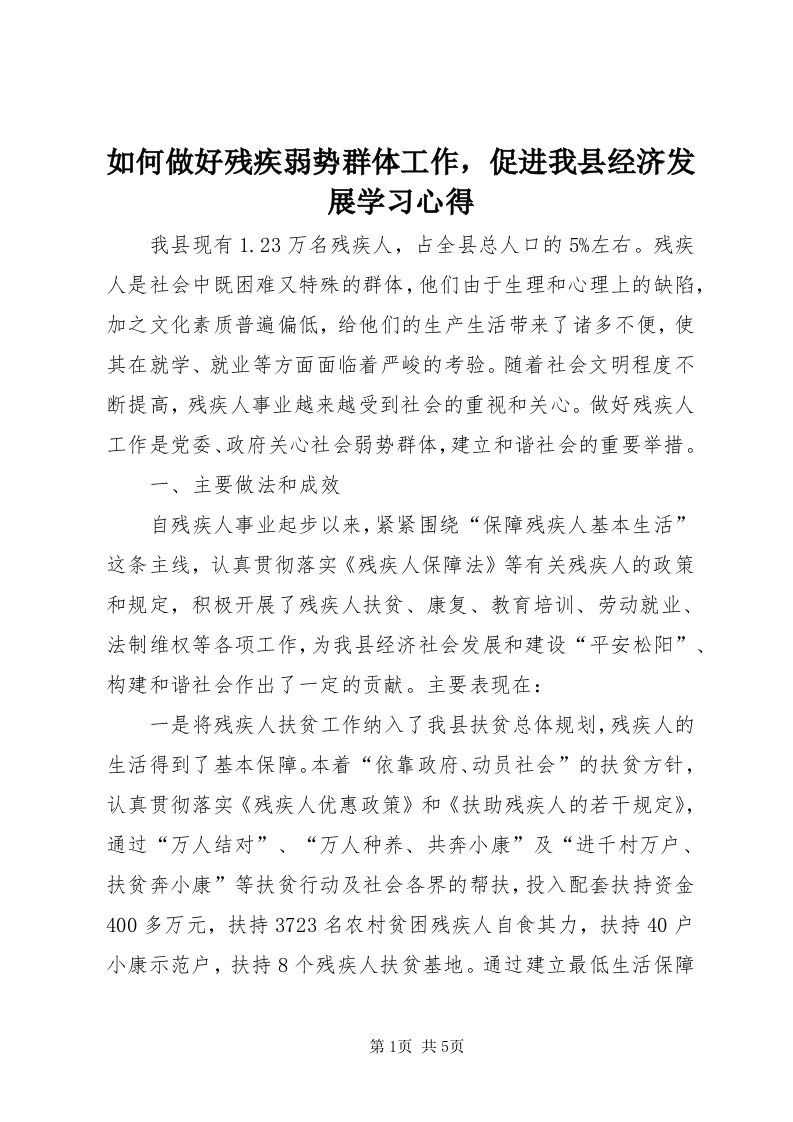 5如何做好残疾弱势群体工作，促进我县经济发展学习心得