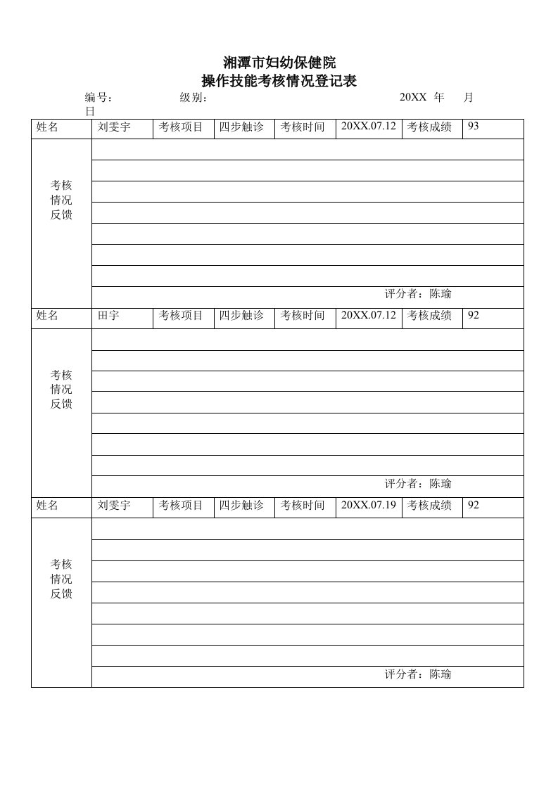 绩效管理表格-操作技能考核情况登记表已修改