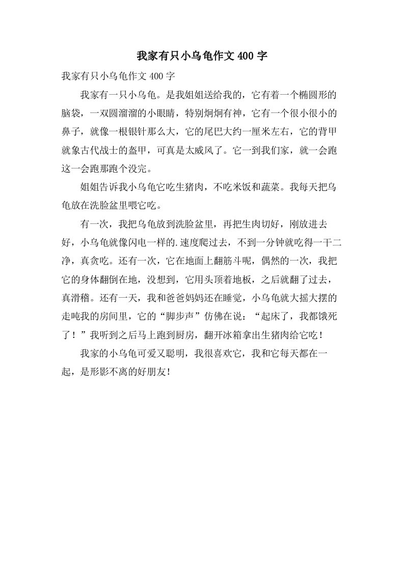 我家有只小乌龟作文400字