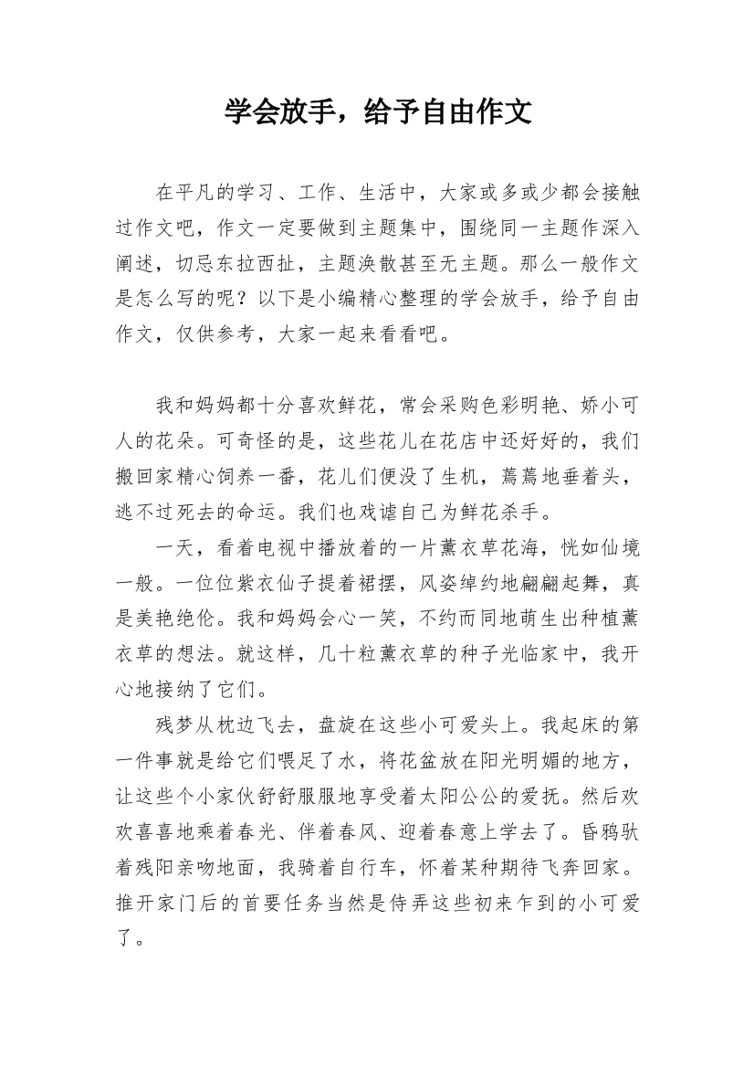 学会放手，给予自由作文