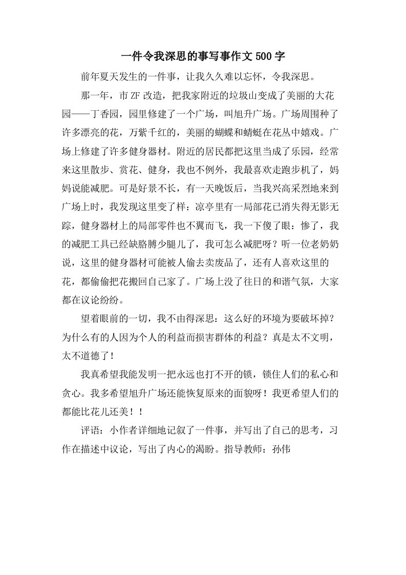 一件令我深思的事写事作文500字