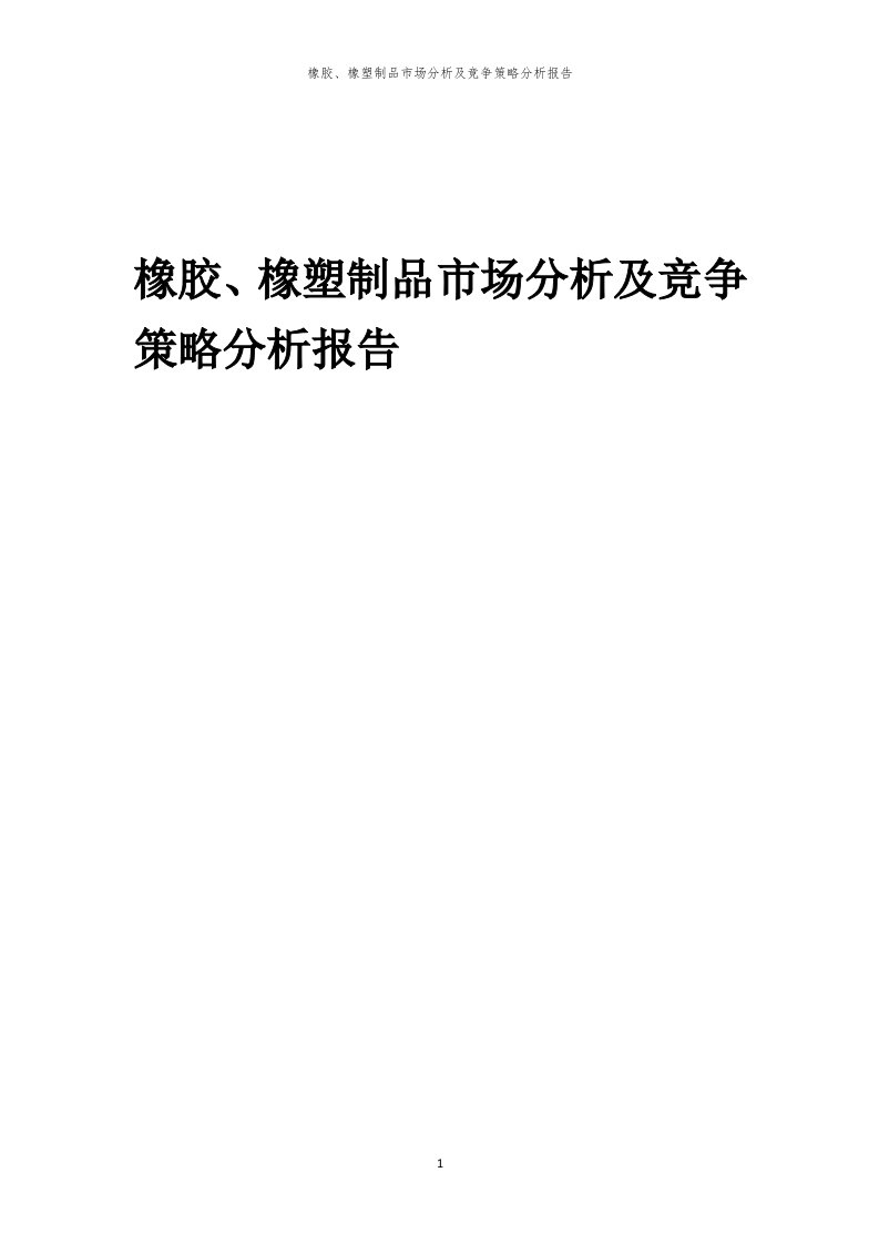 年度橡胶、橡塑制品市场分析及竞争策略分析报告