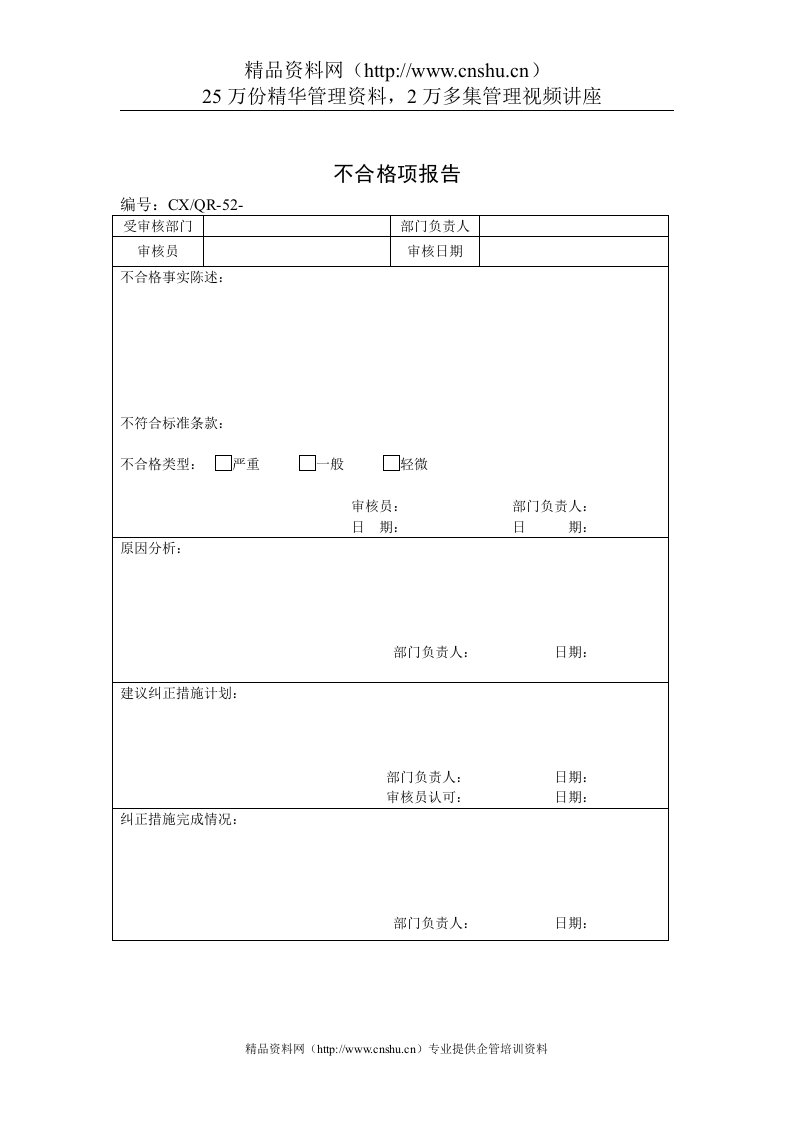 品质检验表格-不合格项报告