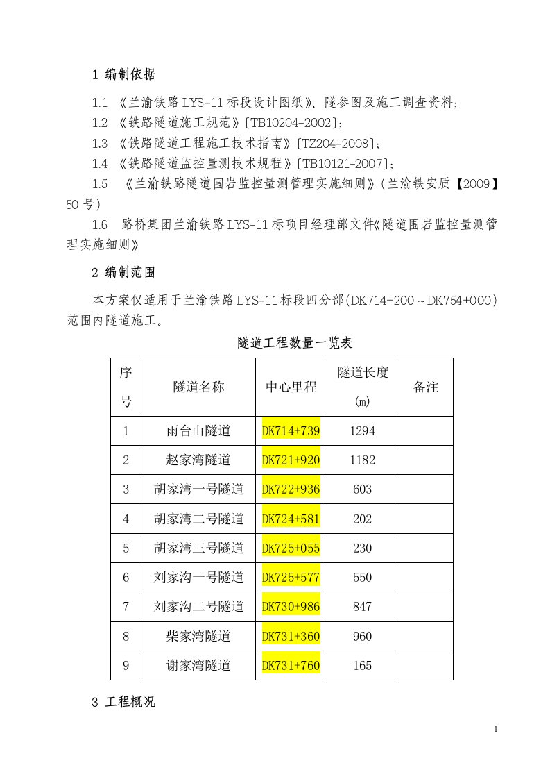 隧道围岩监测方案