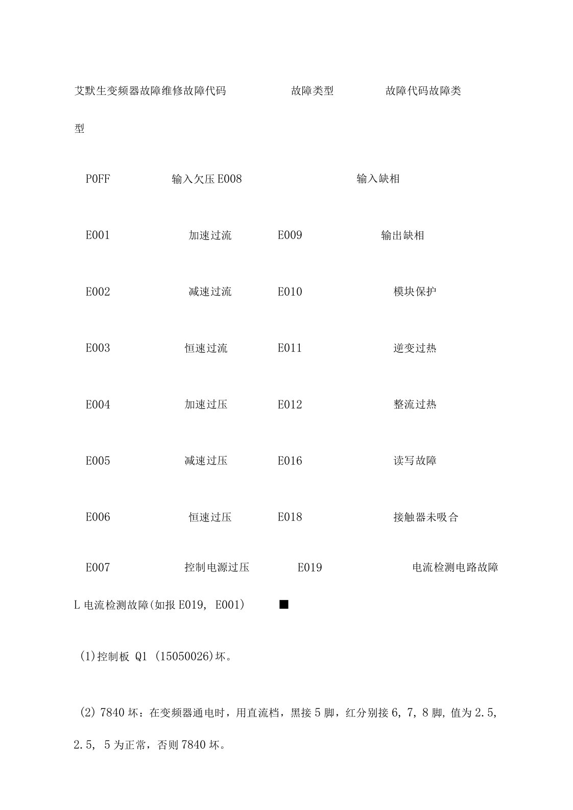 艾默生变频器故障维修