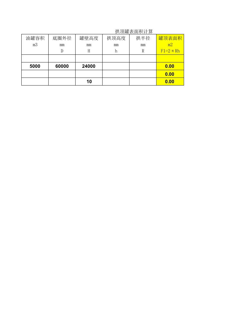 金属油罐拱顶罐面积计算