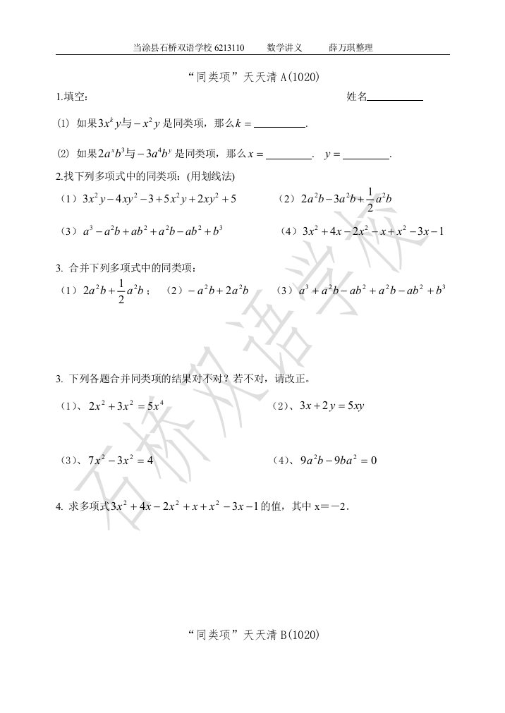 【小学中学教育精选】同类项