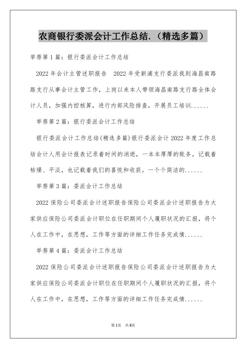 农商银行委派会计工作总结.（精选多篇）