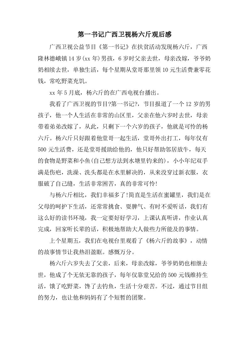 第一书记广西卫视杨六斤观后感