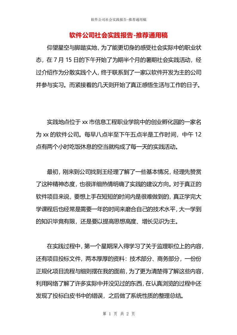 软件公司社会实践报告