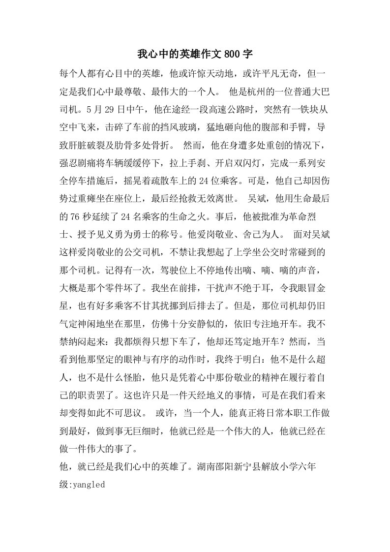 我心中的英雄作文800字