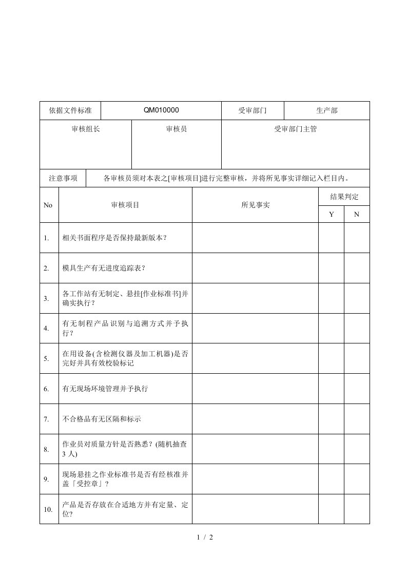 福州某汽车公司过程审核记录40