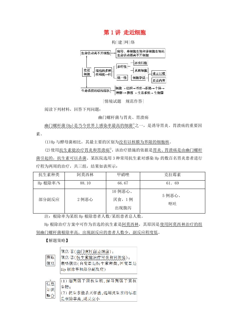 2025版高考生物一轮总复习素养提升必修1第1单元走近细胞和组成细胞的分子第1讲走近细胞