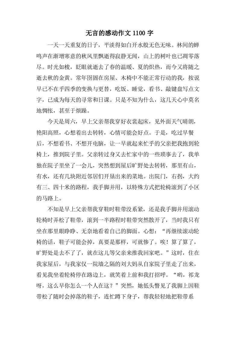 无言的感动作文1100字