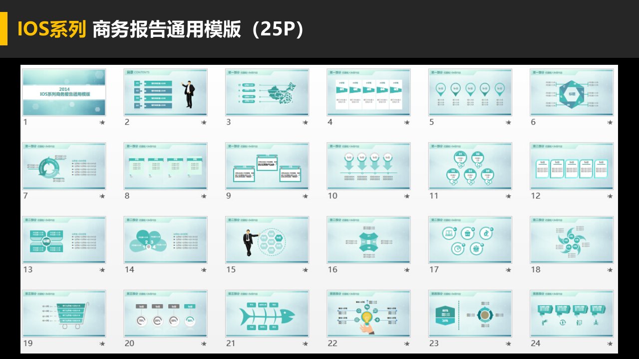 IOS商务扁平淡绿风商务ppt模板