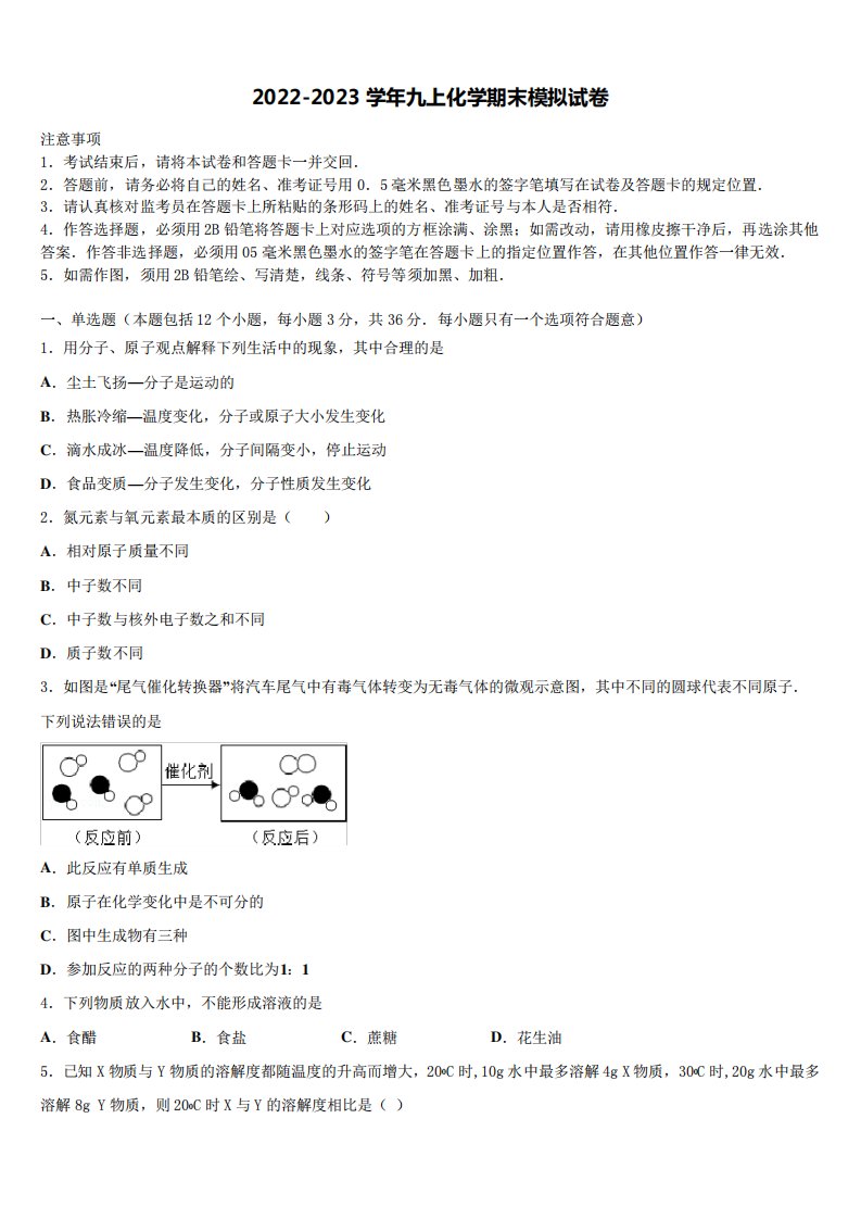 区北师大附中化学九年级第一学期期末调研模拟试题含解析