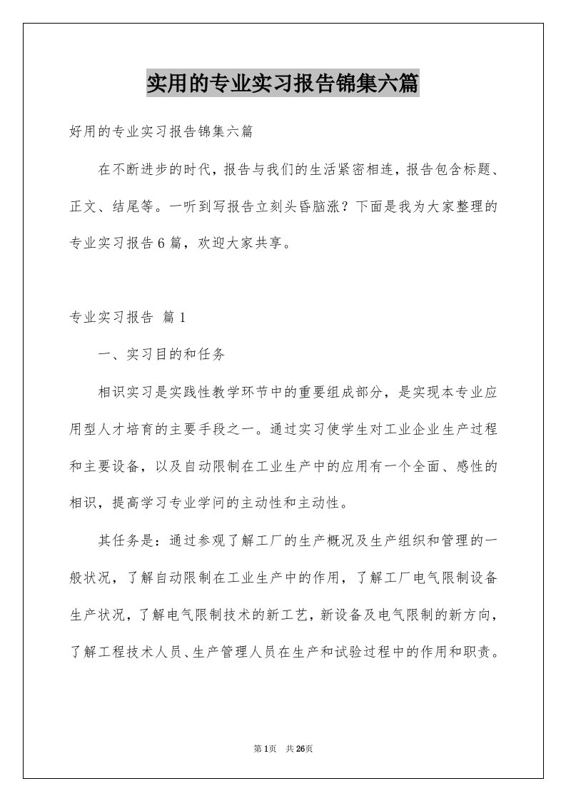 实用的专业实习报告锦集六篇例文