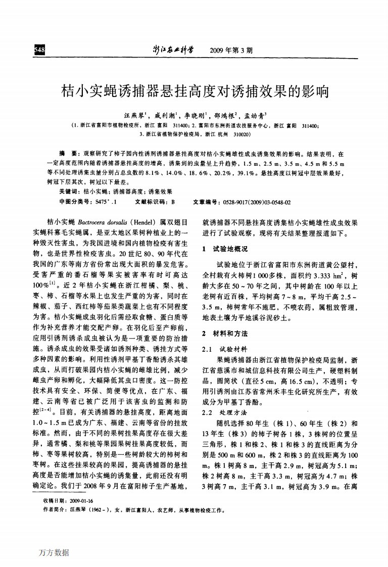 桔小实蝇诱捕器悬挂高度对诱捕效果的影响.pdf