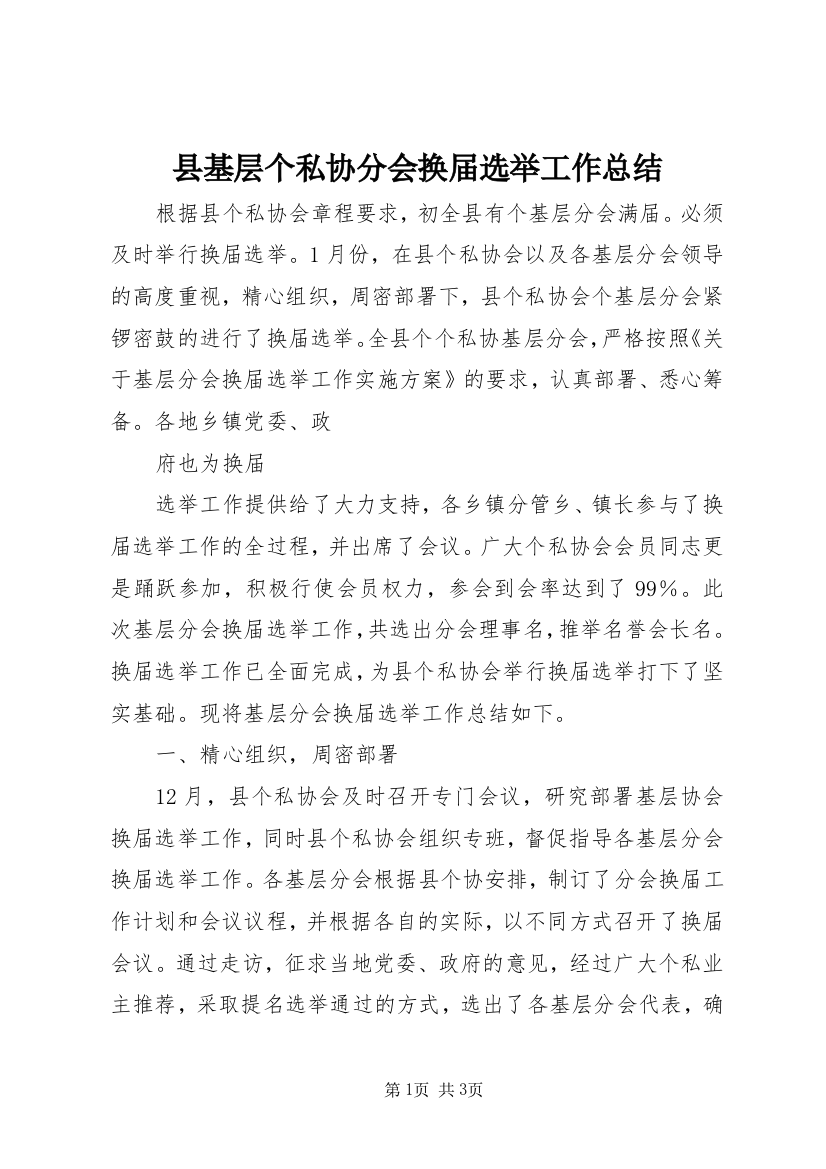 县基层个私协分会换届选举工作总结