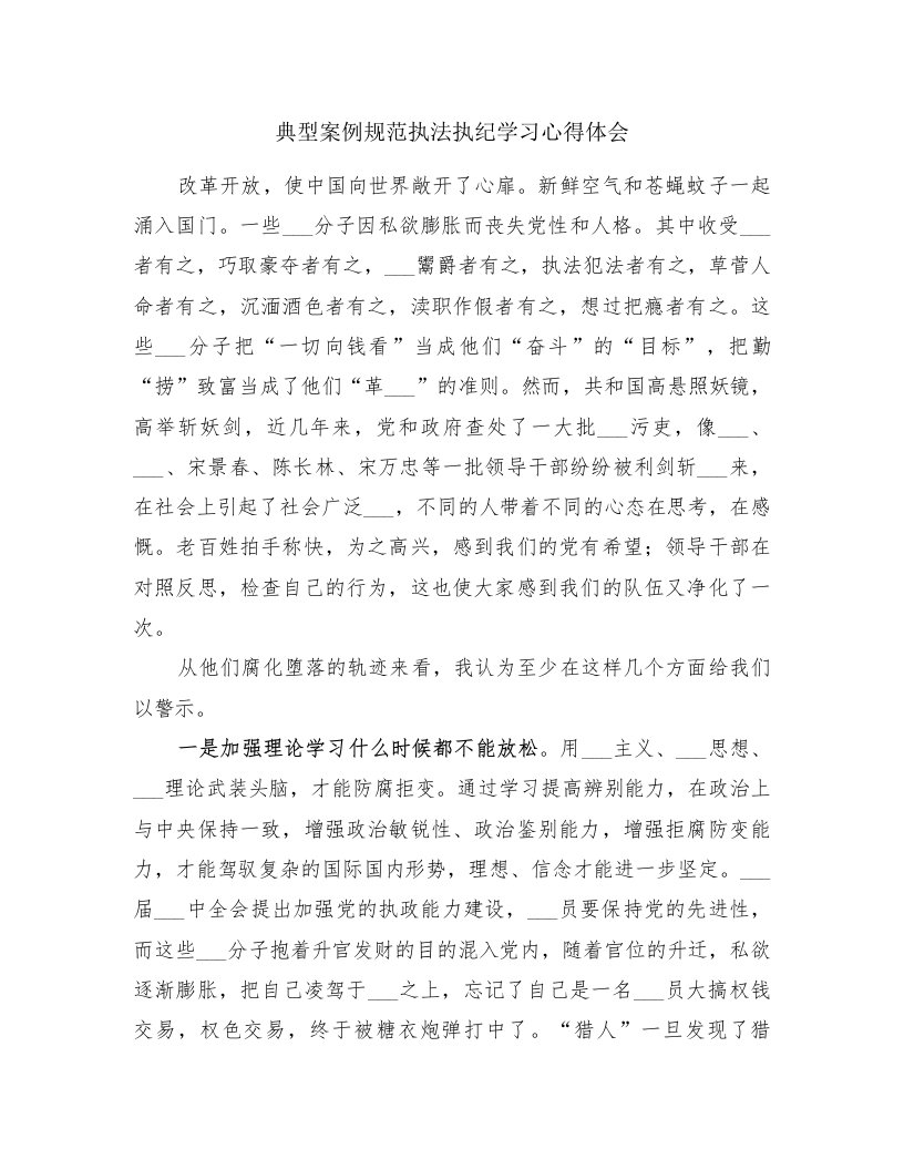 典型案例规范执法执纪学习心得体会