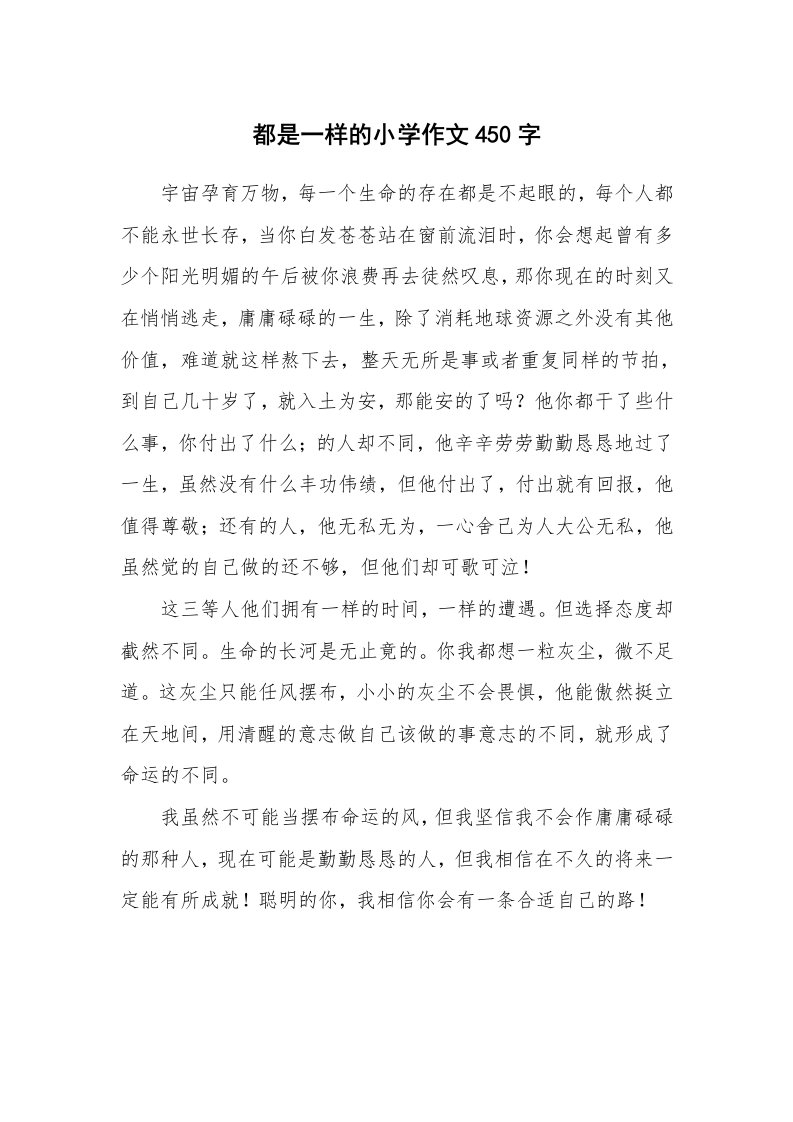 都是一样的小学作文450字