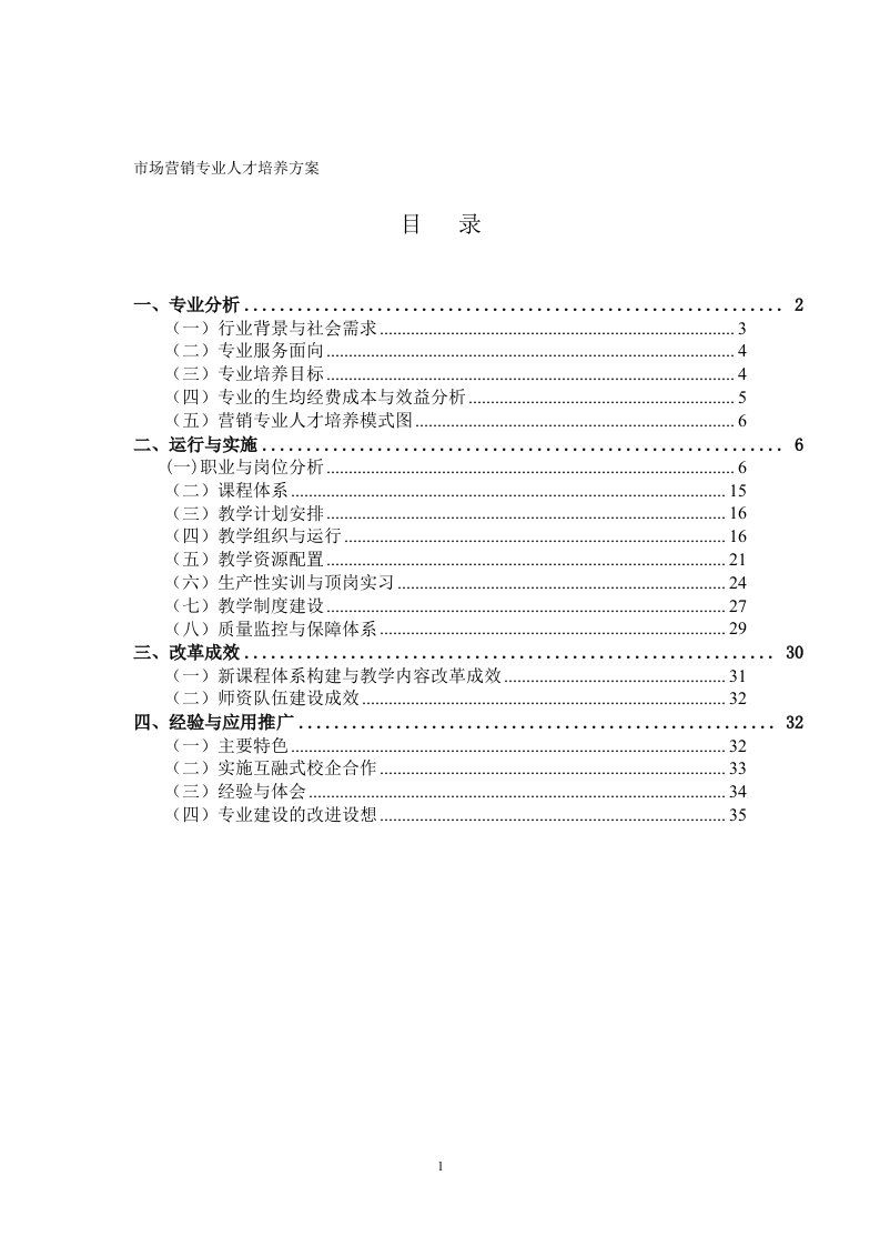 市场营销专业人才培养方案