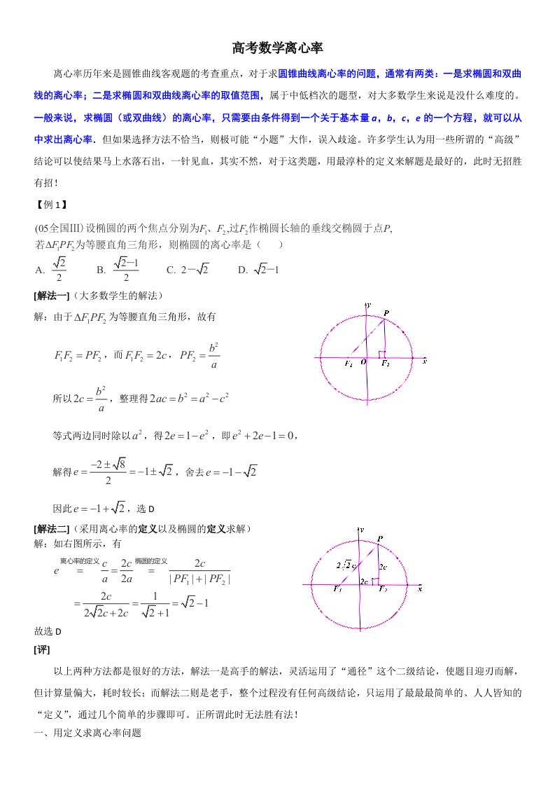 2014高考数学离心率专题