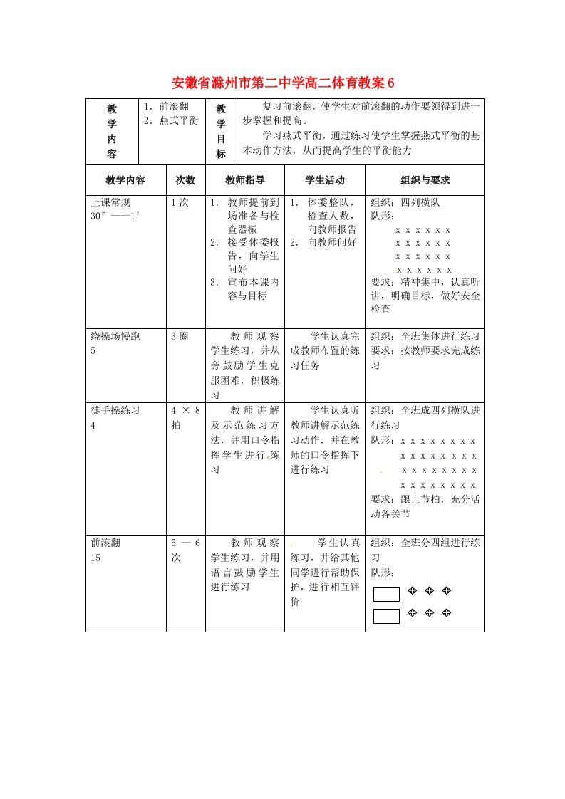 安徽省滁州市第二中学高二体育教案6