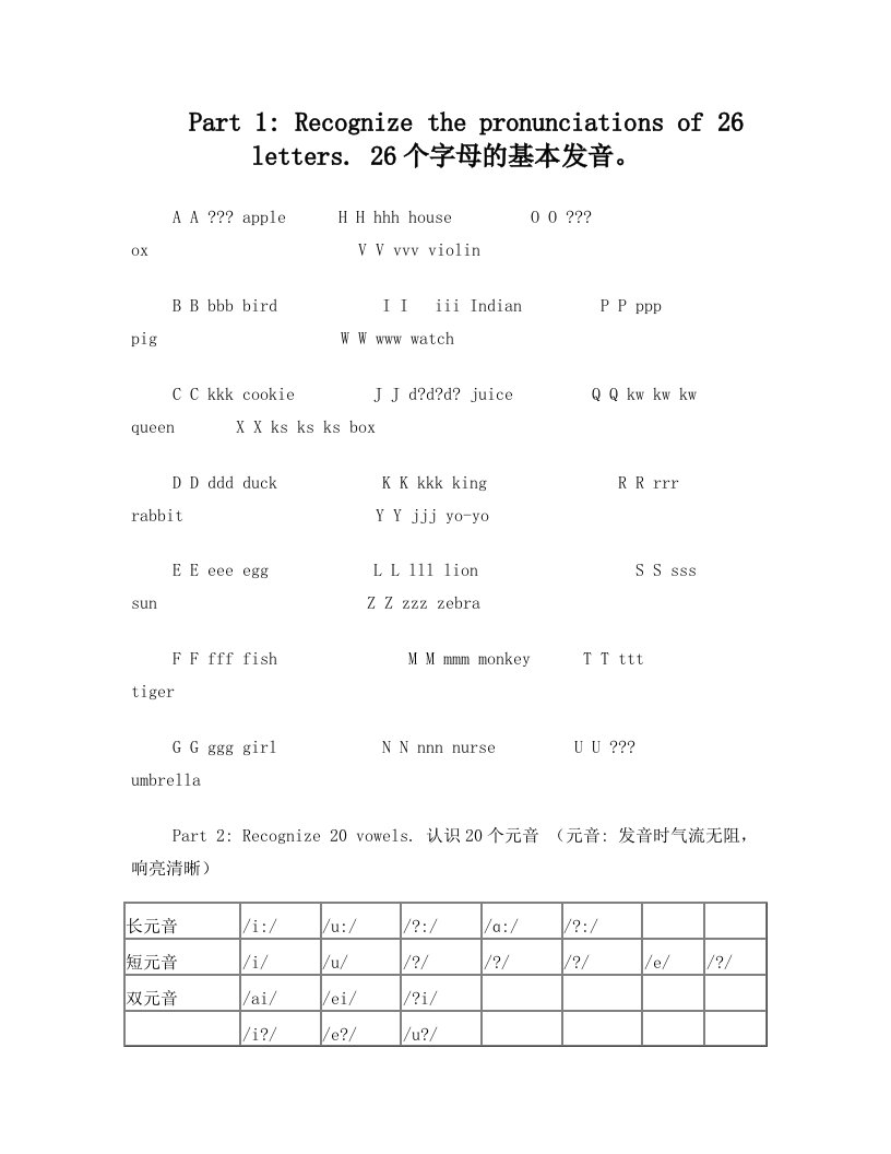 英语元音发音要领及练习